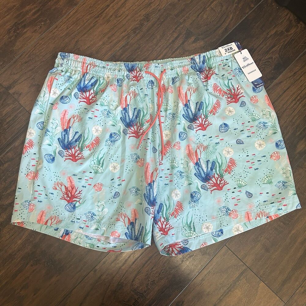 Caribbean Roundtree & Yorke Men’s Swimwear Coral Reef 6” Swim Trunks 2XB NWT